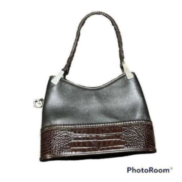 Brighton Handbags - Brighton Smooth Leather Womens Shoulder Bag Structured Croc Detail